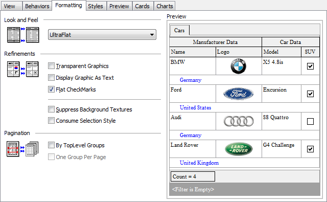 Data View - Print Data - Report Formatter - Formatting