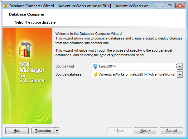 Database Comparer Wizard - Selecting source database