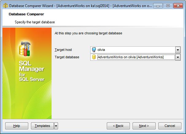 Database Comparer Wizard - Selecting target database