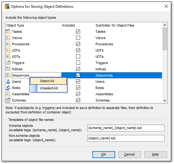 Database Registration Info - DDL to Files - Options for storing objects