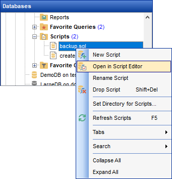 DB Explorer - Managing scripts