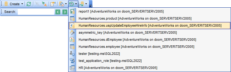 DB Explorer - Recently opened objects