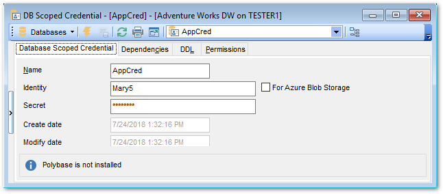 DB Scoped Credential - Object editor