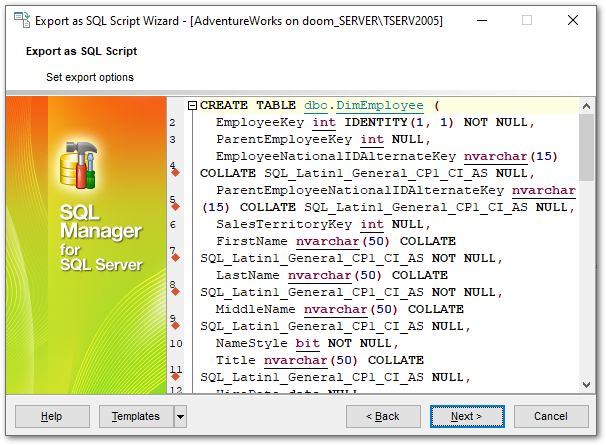 Export as SQL Script - Editing table definition