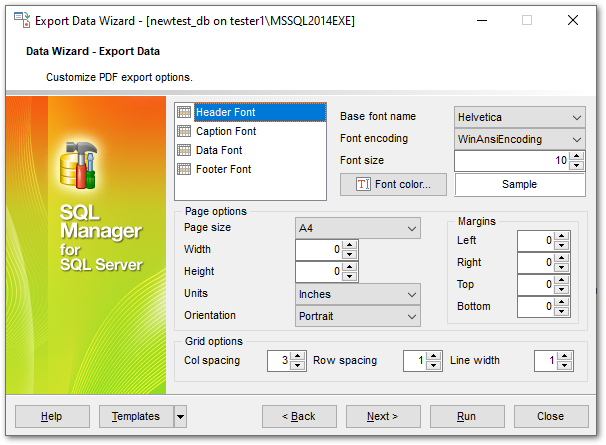 Export Data - Format-specific options - PDF