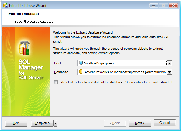 Extract Database - Selecting source database