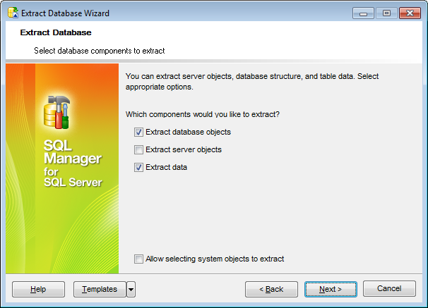 Extract Database - Setting extraction mode