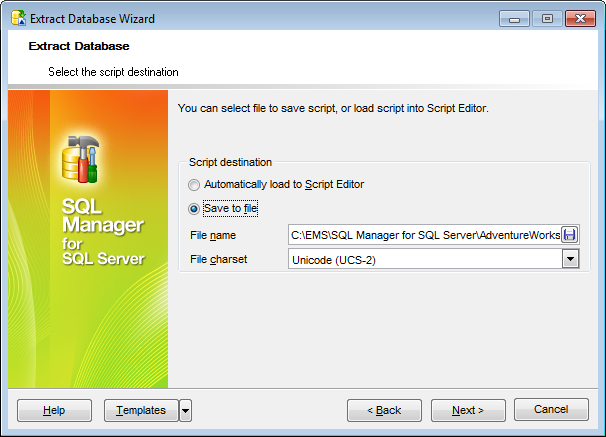 Extract Database - Specifying destination file name