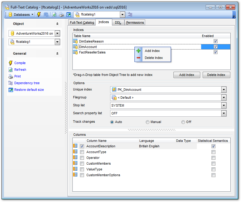 Full-Text Catalog Editor - Managing full-text indexes