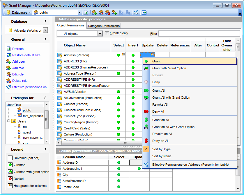 Grant Manager - Object permissions