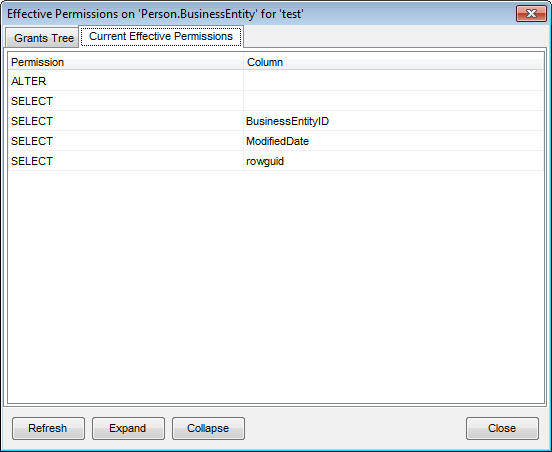 Grant Manager - Viewing effective permissions - Current