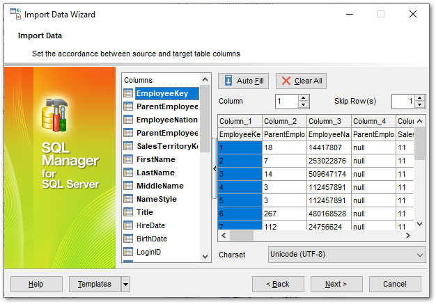 Import Data - Setting fields correspondence - CSV