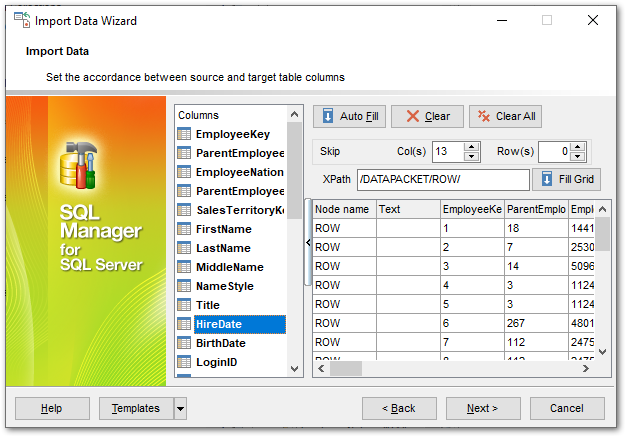 Import Data - Setting fields correspondence - XML Document