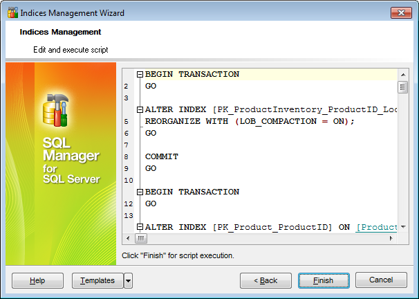 Indices Management - Editing and executing the result script