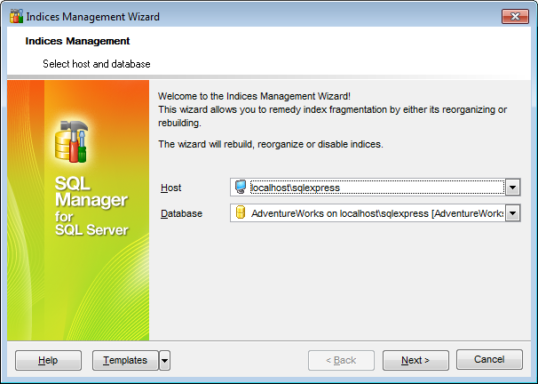 Indices Management - Selecting database for indices management