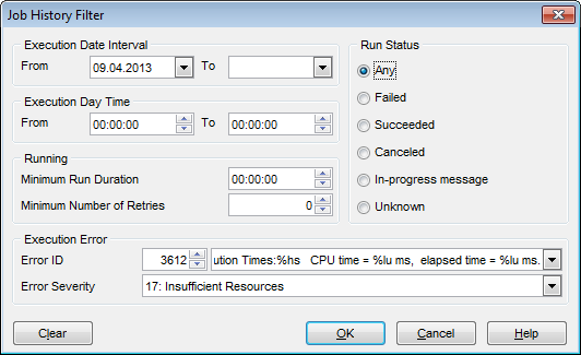 Job History - Filtering job history list