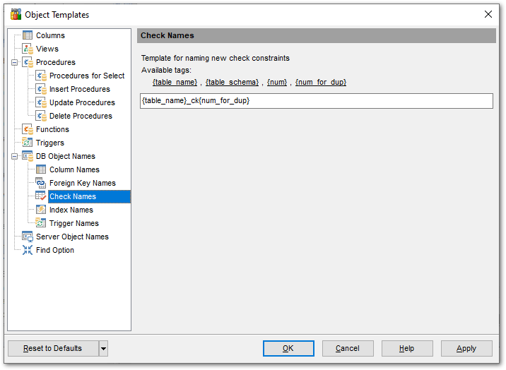 Object Templates - Check names