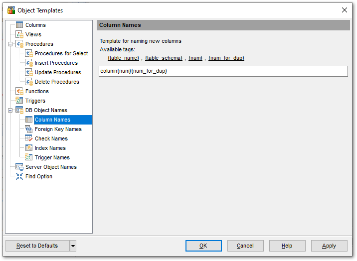 Object Templates - Field Names