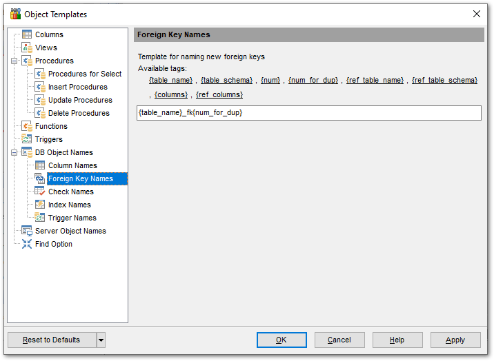 Object Templates - Foreign key names