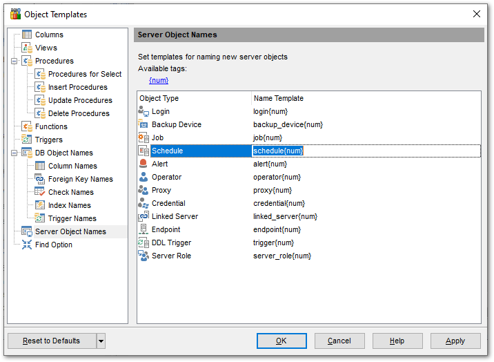 Object Templates - Server Object Names