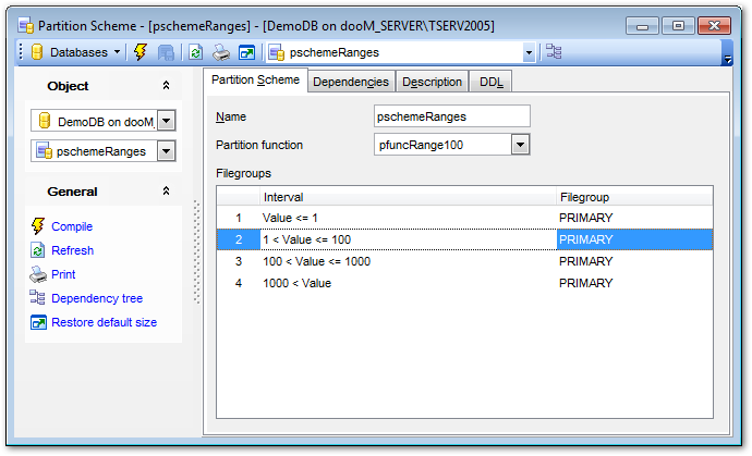 Partition Scheme Editor - Editing partition scheme definition