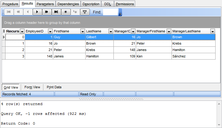 Procedure Editor - Results