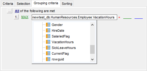 Query Builder - Setting grouping criteria