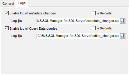 Register Database wizard - Setting specific options - Logs