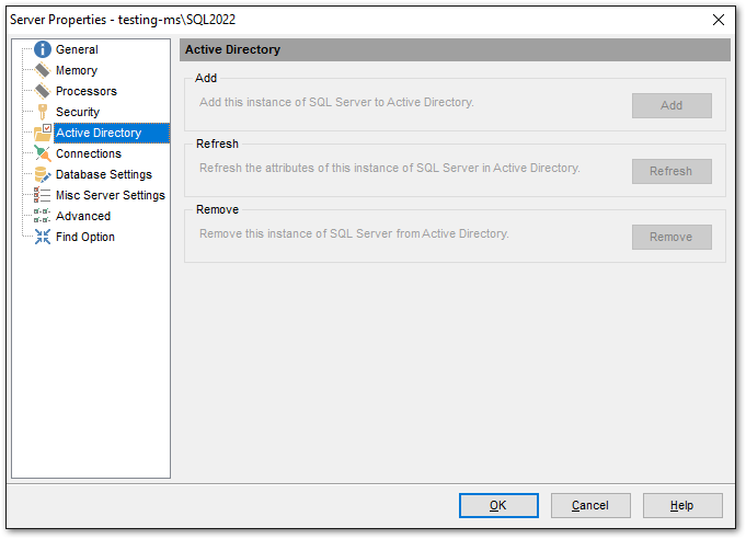 Server Properties - Active Directory