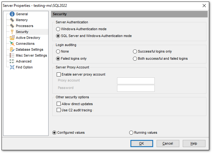 Server Properties - Security