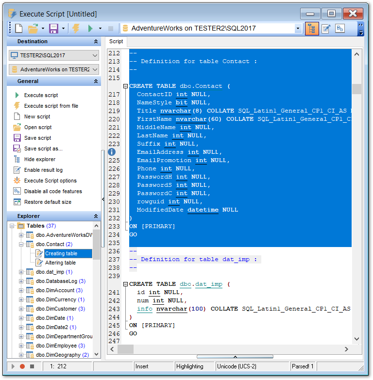 SQL Script Editor - Using Script Explorer