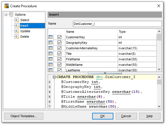 Tables - Create Procedure from Table - INSERT