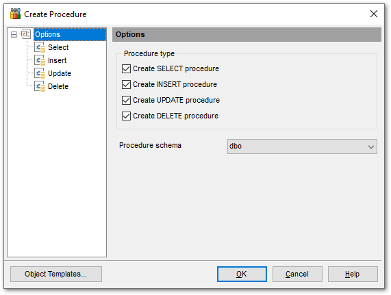 Tables - Create Procedure from Table - Options