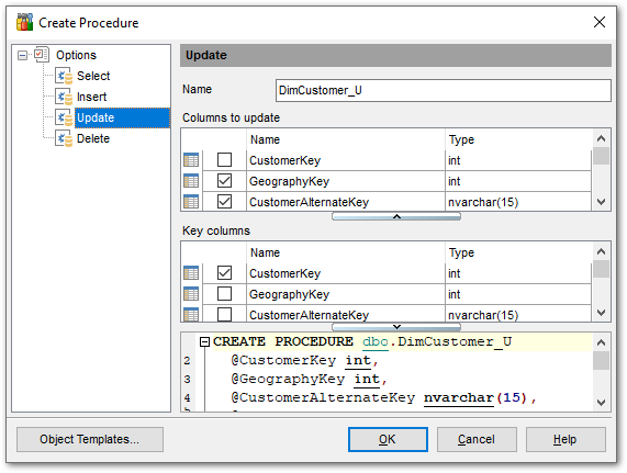 Tables - Create Procedure from Table - UPDATE