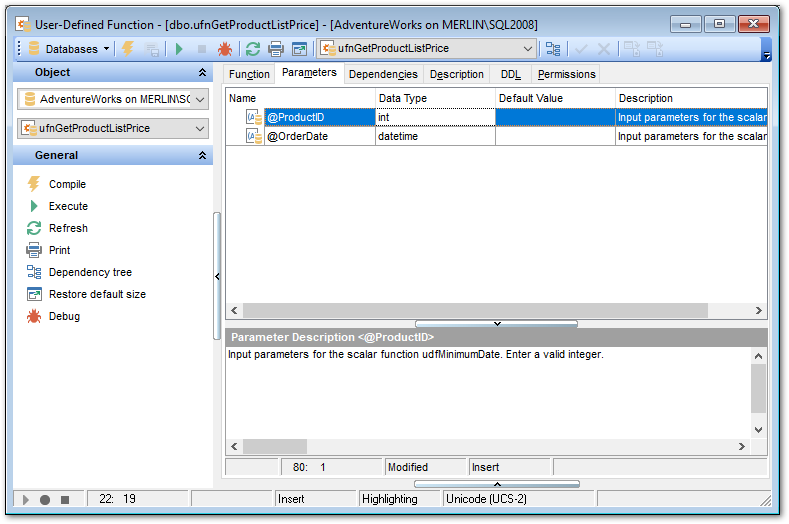 UDF Editor - Browsing UDF parameters