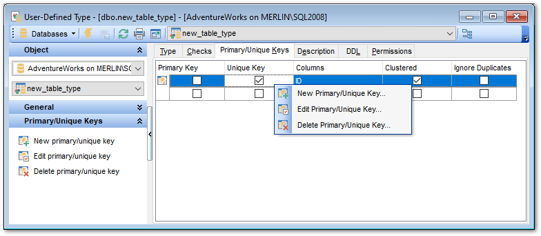 UDT Editor - Managing UDT Primary_Unique Keys