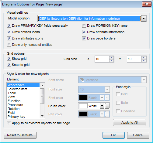 VDBD - Setting diagram options