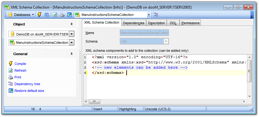 XML Schema Collection Editor - Editing XML Schema Collection