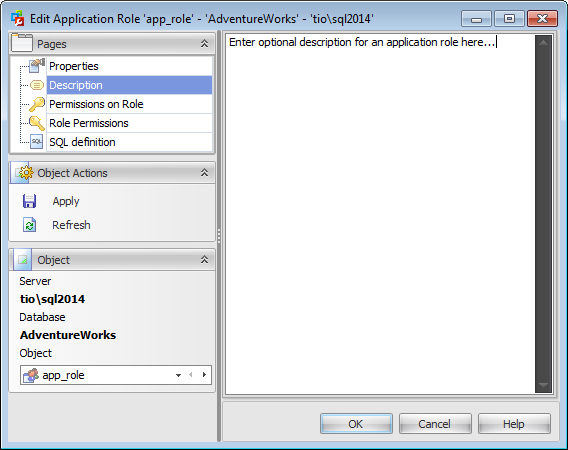 Application role Editor - Editing description