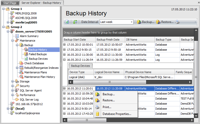 Backup - Backup history