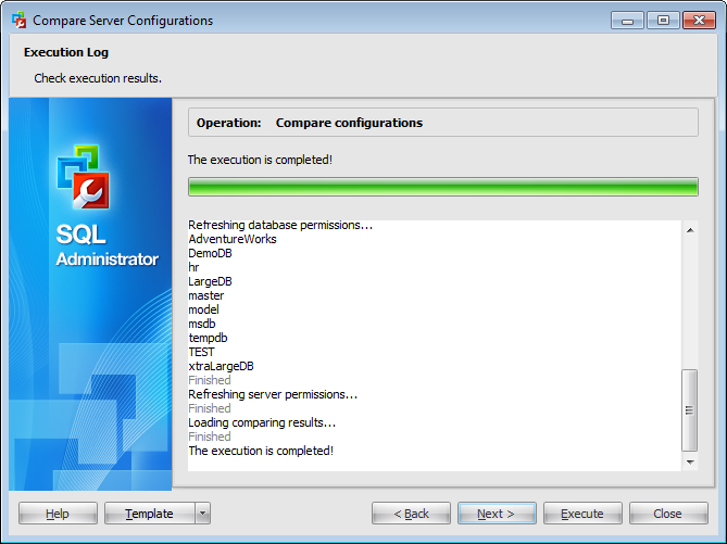 Compare server configurations - Executing comparing operation