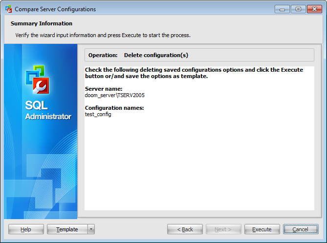 Compare server configurations - Viewing delele configuration information