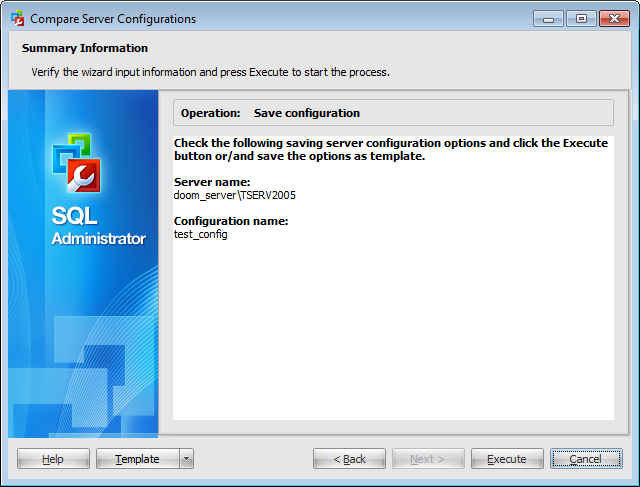 Compare server configurations - Viewing saving configuration information