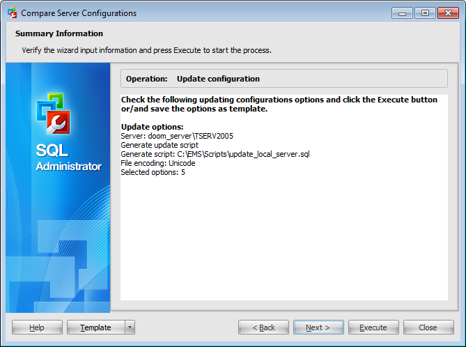 Compare server configurations - Viewing update information