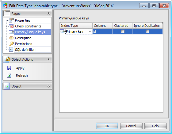 Data Type Editor - Primary and unique keys