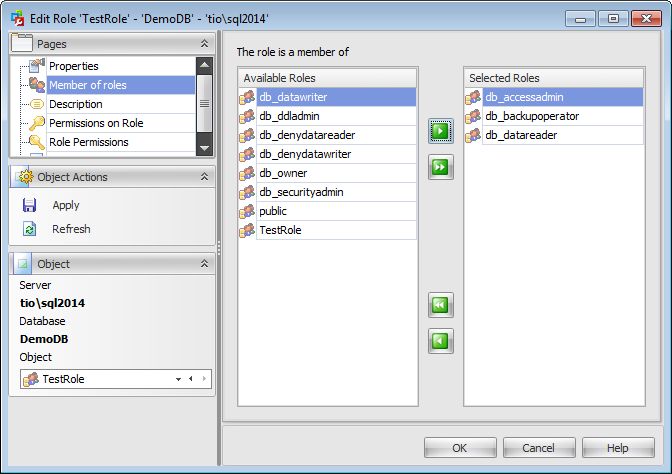 Database role Editor - Defining role membership