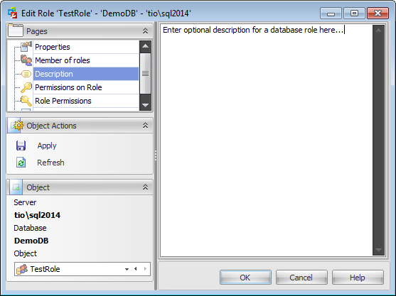 Database role Editor - Editing description