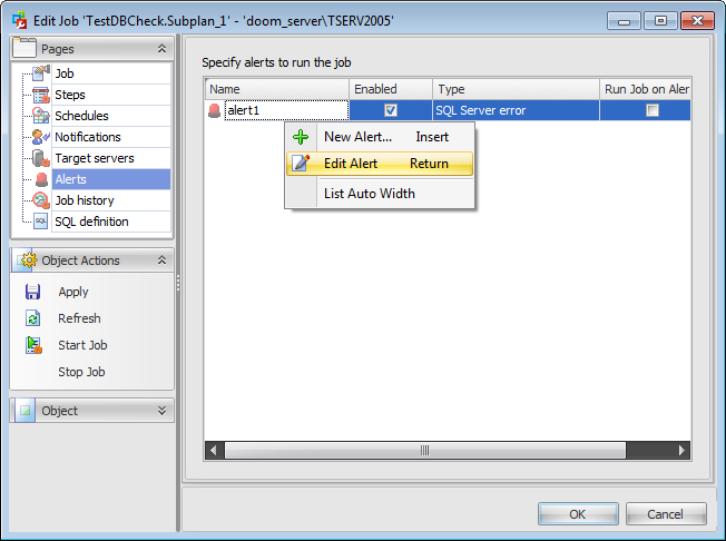 Job Editor - Managing alerts