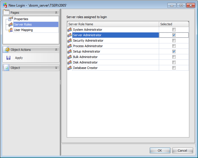 Login Editor - Assigning server roles