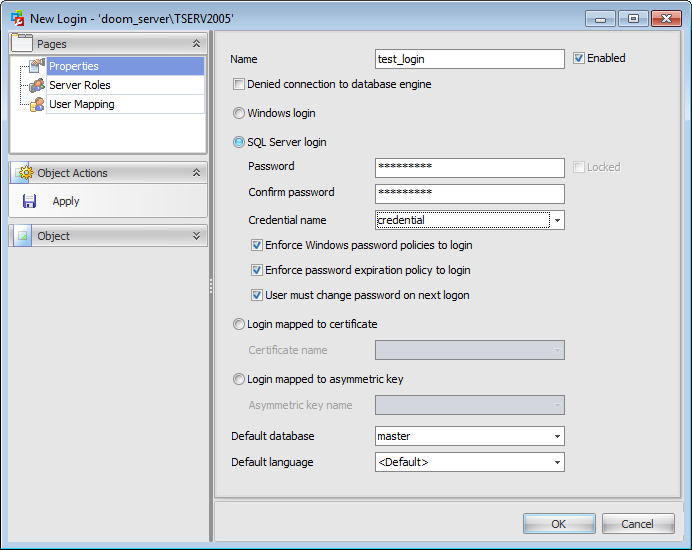 Login Editor - Setting login properties